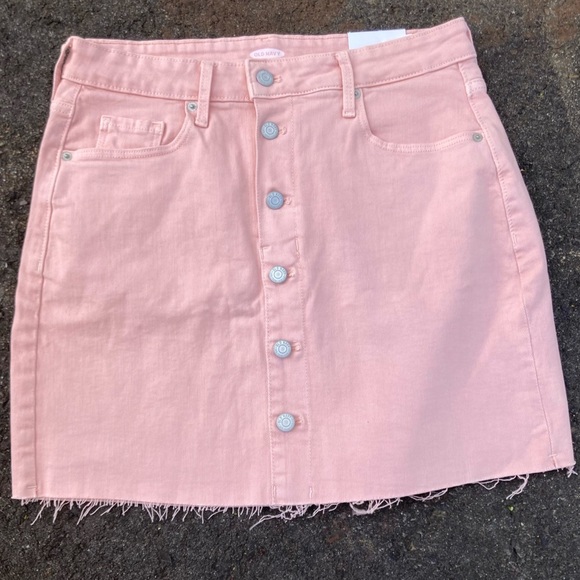 NWT button down raw hem old navy Pink Denim skirt - Picture 1 of 5